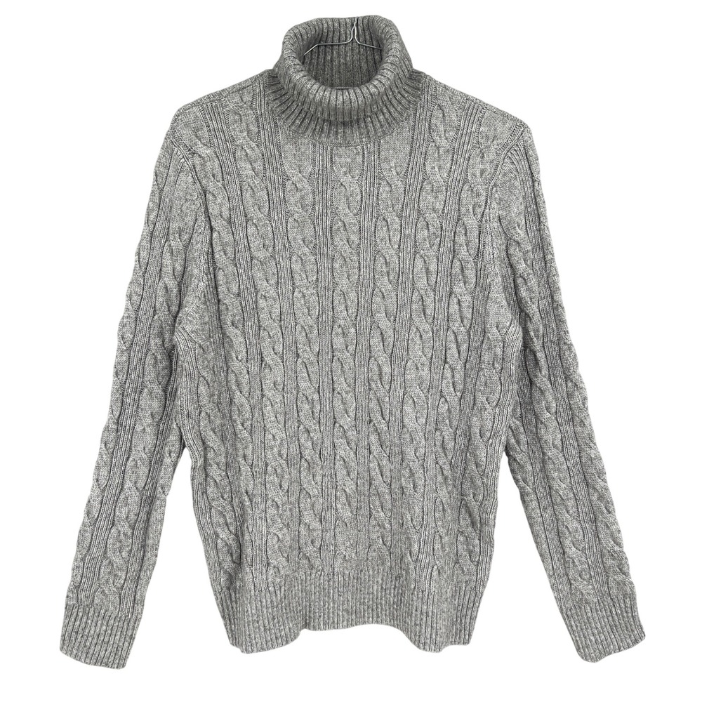 NEW Express Mens L Cable Knit Turtleneck Sweater Gray Wool Blend Classic NWT